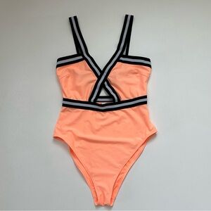 ASOS Contrast Elastic Cross Front Neck One Piece Bathing suit Womens Size 8